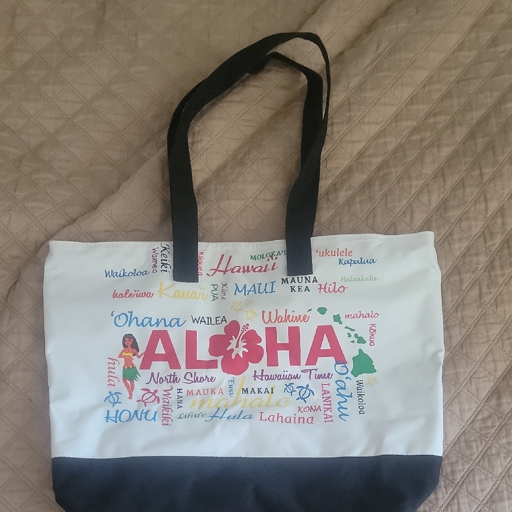 Aloha Themed Tote Bag - Black and White